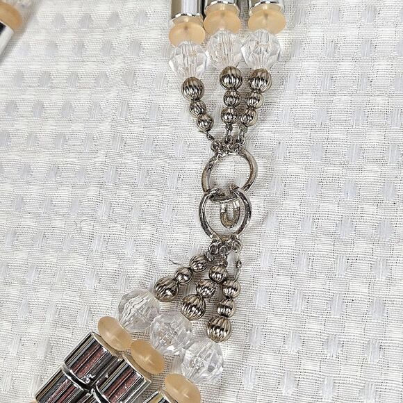 Dramatic Triple Strand Acrylic Beaded Necklace - Peach & Silver - Picture 8 of 10